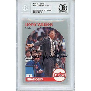 Lenny Wilkens Signed Cavaliers 90-91 Hoops Basketball Card Beckett Autographed